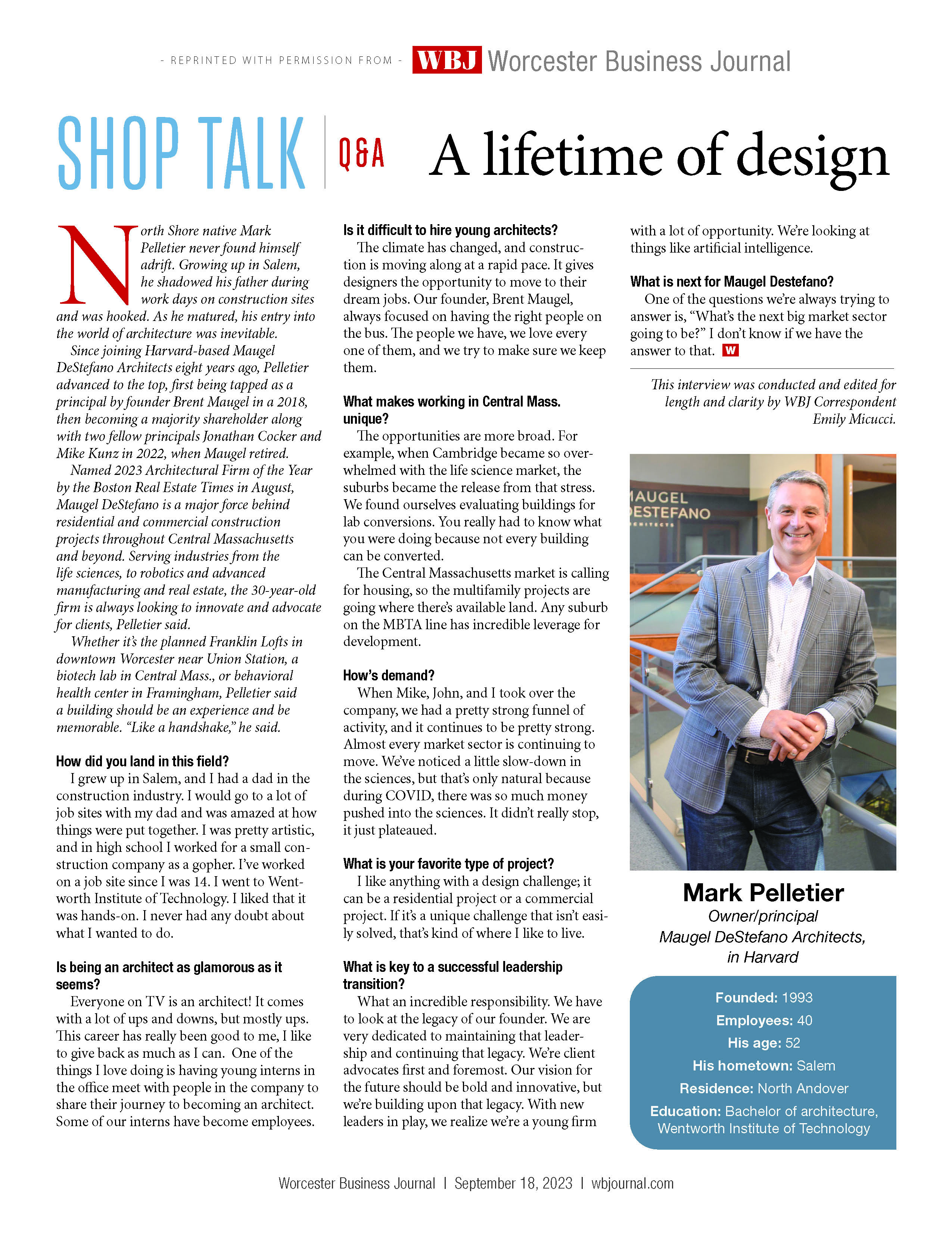 A Harvard Architect's Lifetime of Design:&nbsp; WBJ Q&A with Principal Mark Pelletier